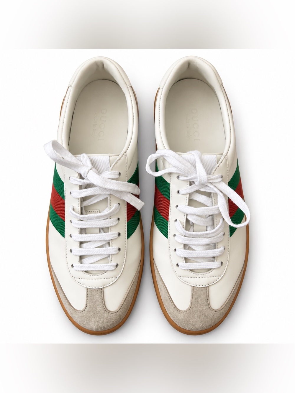 Gucci Web Stripe Leather Sneakers White M6 W9